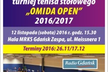 VI Turniej Tenisa Stołowego „OMIDA OPEN” – 12 listopada godz. 15.30 Hala MRKS Gdańsk