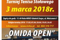 XIII „OMIDA OPEN” – turniej tenisa stołowego dla Amatorów i Weteranów – 3 marca 2018 r. godz. 15.40 Hala MRKS Gdańsk