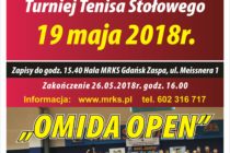 XVII Turniej Tenisa Stołowego dla Amatorów i Weteranów „OMIDA OPEN” 19 maja (sobota) 15.40. Hala MRKS Gdańsk