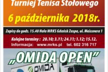 III Turniej Tenisa Stołowego „OMIDA OPEN” 6 października 2018 r. godz. 15.40 Hala MRKS Gdańsk