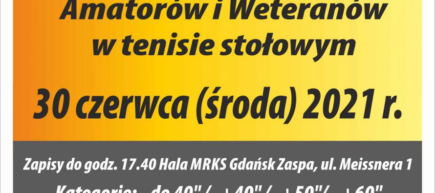 Mistrzostwa Województwa Pomorskiego Amatorów i Weteranów – 30 czerwca 2021 r. godz. 17.40 – Hala MRKS Gdańsk