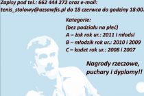 XVII Turniej Tenisa Stołowego „Dzieci Andrzejowi Grubbie” 19 czerwca 2022 r. godz. 9.30 ;Hala Sportowa przy ul. Nadwodnej