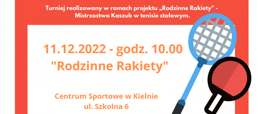 Turnieje: „Rodzinne Rakiety”i Otwarty Turniej Fundacji Leszka Kucharskiego – 11 grudnia 2022 r. ; godz.: 10.00; 13.00 i 14.00, Centrum Sportowe w Kielnie