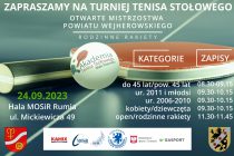 Otwarte Mistrzostwa Powiatu Wejherowskiego oraz Turniej ” Rodzinne Rakiety” – 24 września 2023 r. Hala MOSiR Rumia ul. Mickiewicza