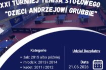 Zapraszamy na XXI Turniej Tenisa Stołowego „Dzieci Andrzejowi Grubbie”! – 21 czerwca .2026 r. ; godz. 10.00; Hala AWFiS Gdańsk ul. Nadwodna 3